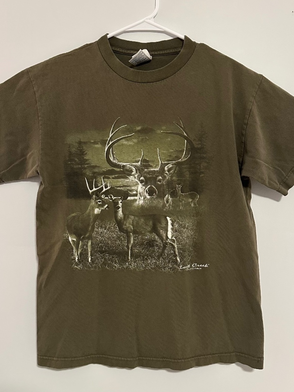 Lost Creek Outfitters Deer Animal Graphic Print T-Shirt M Green Y2K Short Sleeve